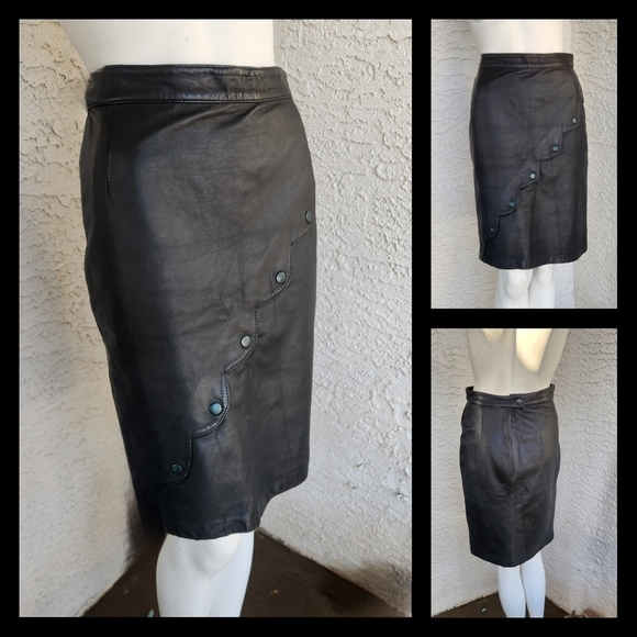 YVES SAINT LAURENT  VINTAGE‎ LEATHER SKIRT - Picture 2 of 7
